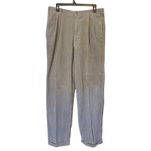 Gant‎ Corduroy Pants Men 34/34 Khaki Pleated Front Cuffed Casual Trousers